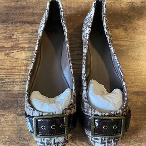 Yellow Box Brown Patterned Buckle Flats